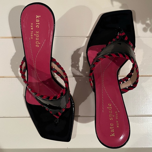 Kate Spade RARE Black and Red Whipstitch Architectural Sandals Sz 6 - Picture 10 of 15